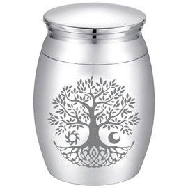 CREATCABIN Small Urn Ash Tree of Life, Mini Keepsake Urns, Sun Moon Alloy, Miniature Ash Container, Unique Tiny Urn Parts, Cremation Monument for Women, Men, People, 4 x 3 cm, Silver