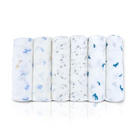 Baby Muslin Swaddle Blankets Cotton Receiving Blanket Newborn Squares Breathable Soft Thin Baby Blankets Cloths Double Absorbent Infant Swaddling Wrap - 6 Pack (Dinosaur)