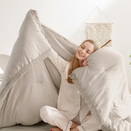 Andency Oatmeal Comforter Set King Size, 3 Pieces Boho Tassel Lightweight Bedding Comforter Sets for King Bed, All Season Soft Fluffy Fringe Bed Set (104x90In Comforter & 2 Pillowcases)