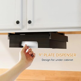 EASIDAYFAN Paper Plate Dispenser, 9-inch Bamboo Paper Plate Dispenser Under Cabinet, Kitchen Counter Vertical Holder Organizer Countertop Caddy Black