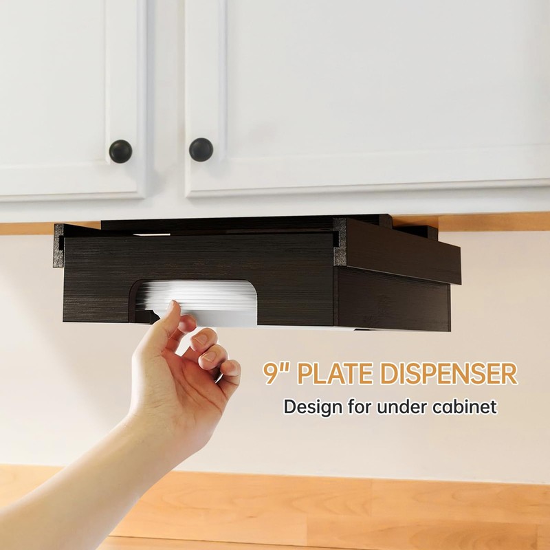 EASIDAYFAN Paper Plate Dispenser, 9-inch Bamboo Paper Plate Dispenser Under
