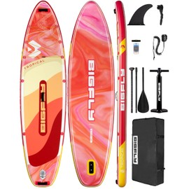 Bigfly Inflatable Stand Up Paddle Board 11’*34”*6”, Blow Up Paddle Board for Adults,with Detachable Fins, Pump, Floating Paddle, Safety Leash,Backpack