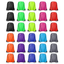 HARFINGTON 30pcs Drawstring Bags Draw String Backpack Bulk Polyester Sport Draw String Bag Gym Sack Cinch Tote String Backpack for Gym Party Sport Trip Swimming Beach, 10 Colors