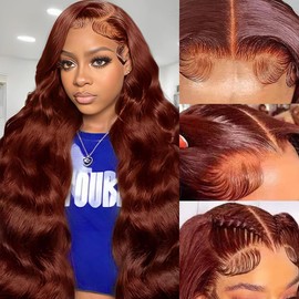 30 Inch Reddish Brown Lace Front Wigs Human Hair 13x6 Body Wave Lace Front Wig 180% Density 33# Lace Frontal Wigs Pre Plucked with Baby Hair for Women Glueless Wigs Human Hair