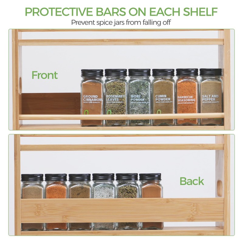 Bambition Bamboo Spice Rack Organizer, 3 Tier Spice Jars Storage