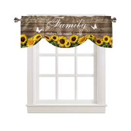 Sunflower Tie Up Valance, Family Makes Life Worth Living Positive Quotes Word Farm Sunflower Old Wooden Window Treatments Short Window Shades Valances for Bedroom Bathroom, Over Sink 42x12in,1 Panel
