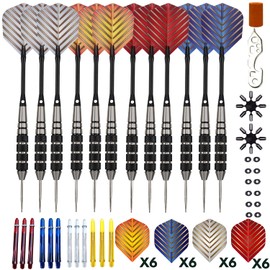 Steel Tip Darts Set - Professional 12PC Darts Steel Tip for Dartboard - Includes Steel Brass Barrels + Plastic & Aluminum Shafts + O-Ring's + Flights & Protectors + Sharpener + Wrench (22g-STC10432)