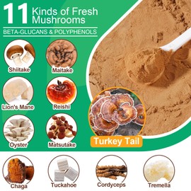 Mushroom Supplement Powder for Dogs & Cats, 11 Beneficial Mushroom Complex for Immune Support, Cellular Protection, Heart & Brain Health Lion's Mane, Reishi & Turkey Tail, Bacon Flavor - 120g