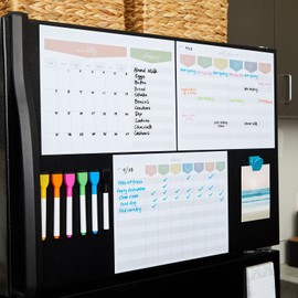 Okuna Outpost Magnetic Dry Erase Board for Fridge, Weekly Planner with 6 Magnetic Pens for Teachers, Students, Kitchen (12 x 9 in)