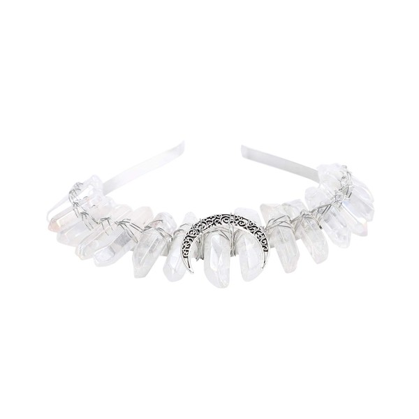 Raw Crystal Quartz Headband Crown - Rhinestone Tiara Mermaid Crown Headband for Women Bride Wedding Parties Hair Hoop(Moon(Transparent))