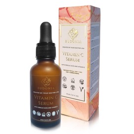 EUDONIA Serum Vitamin C - mit Ferulic Säure und Vitamin E - fördert strahlende Haut, spendet Feuchtigkeit und schützt, bekämpft Hyperpigmentierung, ohne Parabene, Sulfate - Bio, ohne Tierquälerei, 30