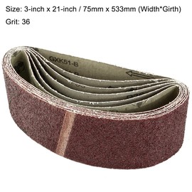 uxcell 3-Inch x 21-Inch Aluminum Oxide Sanding Belt 36 Grits Sandpaper Lapped Joint for Belt Sander 6pcs