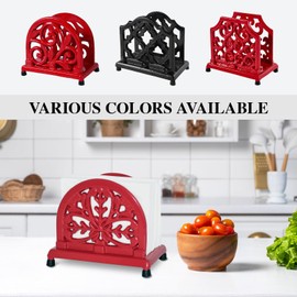 JOGREFUL Napkin Holder for Table, Cast Iron Kitchen Vintage Napkin Dispenser for Dining Table/Bathroom/Hotel/Office/Restaurant, Heavy-Duty Guest Paper Towel Organizer, Mistletoe Pattern, Red