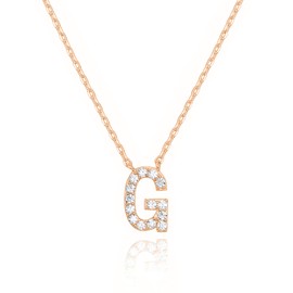PAVOI 14K Rose Gold Cubic Zirconia Initial Necklace | Letter Necklaces for Women | G Initial