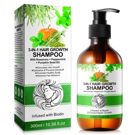 Rosmarin Shampoo für das Haarwachstum,Rosmarin Minz Stärkungsshampoo,Routine Shampoo für Frauen Haarausfall und dünner werdendes Haar mit Biotin, glattes nährtes Shampoo für Männer Frauen 10 fl oz