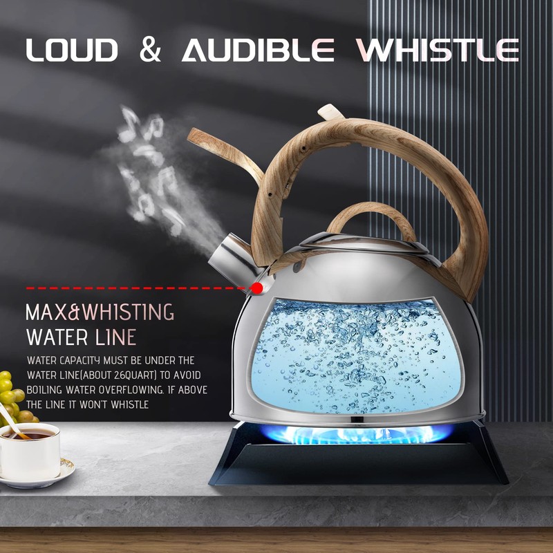 MARSKITOP Tea Kettle Stove Top, Food Grade Stainless Steel Whistling