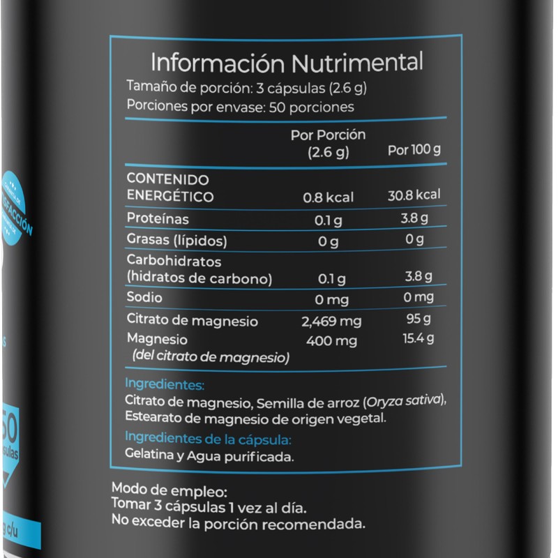 Citrato de Magnesio con 150 Cápsulas. Mag Citrato | 400