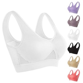 Breathable Cool Liftup Air Bra,Padded Sports Bra for Women,Womens Underwear Breathable Large Size Snug Bras No Steel Ring (White, L)