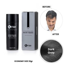 Kmax Concealing Hair Fibres - Keratin Fibres for Hair, Hair Powder for Hair Thickening Effect, Hair Fibres to Cover Hair Loss - Economy Format 32g - Dark Grey
