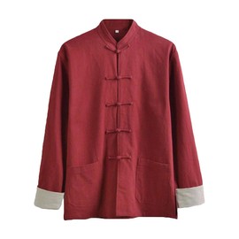 G-LIKE Kung Fu Uniform Clothing - Chinese Traditional Qi Gong Martial Arts Wing Chun Shaolin Tai Chi Taekwondo Training Cloths Apparel Clothing for Man Women Arthritis - Fiberflax (Red, M)