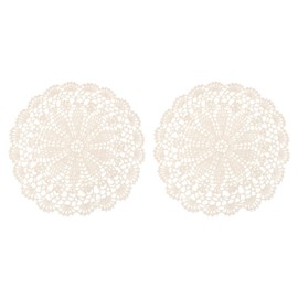 uxcell 2Pcs Crochet Doilies, 10 Inch Handmade Crochet Table Placemats Round Lace Doilies Star Pattern Cotton Coaster for Wedding Party Decoration, Beige