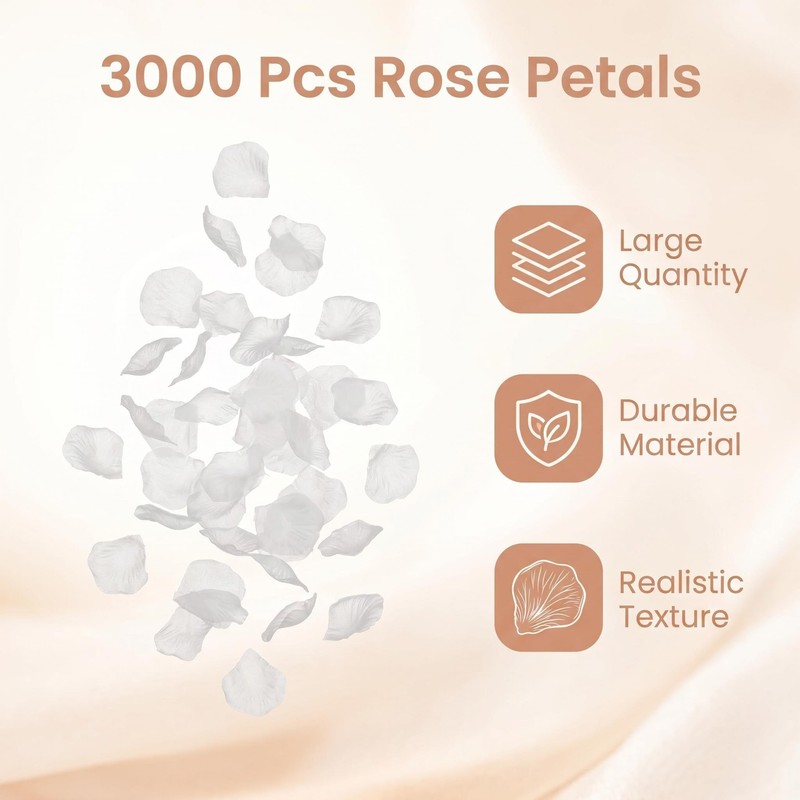 Ertzinla 3000Pcs White Artificial Rose Petals, Non-Woven Realistic Fake Petals