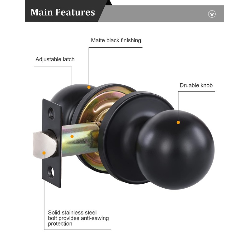 Lanwandeng Matte Black Passage Keyless Door Knobs for Closet/Hall/Conference Room,