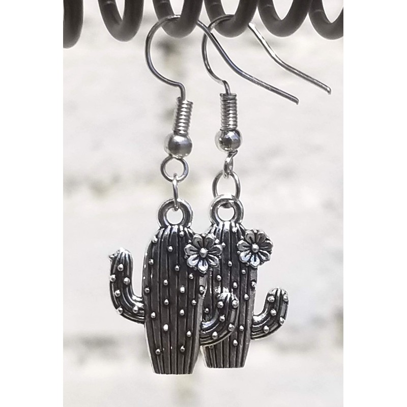 Silver Desert Cactus Dangle Earrings by Pashal