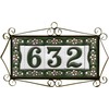 Ceramic House Tile Numbers & Letters, Green Floral Design, Tile