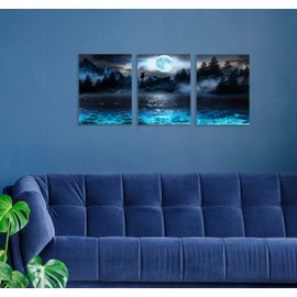 Wall Decorations For Living Room Moon Deer Ocean Landscape Picture Teen Room Decor Wall Art For Bedroom Modern Decor 3 Piece Framed Ready To Hang Moon Wall Art 3 Piece Wall Art Size 12x16 Each Panel