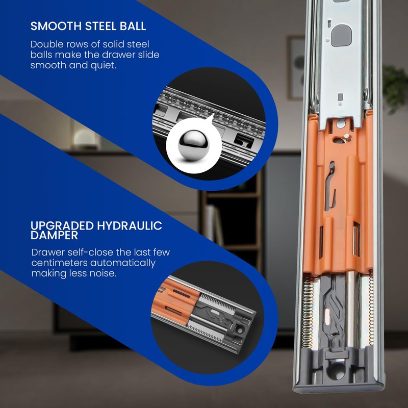 LONTAN 5 Pairs Push to Open Soft Close Drawer Slides