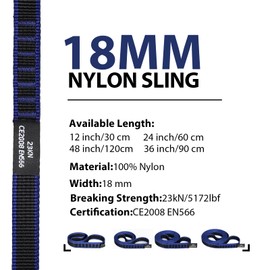 KLYTORX 18mm Nylon Climbing Sling Runner 23KN CE2008/EN566 Certified - Webbing Straps for Outdoor Rock Climbing, Rappelling, Swing, Yoga Hammock etc30cm/ 12inch |Pack of 3（Light Blue）