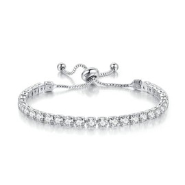 COLORFUL BLING Gold Plated Cubic Zirconia Charm Bracelet Rhinestone Tennis Bracelets for Women Men-silver 2