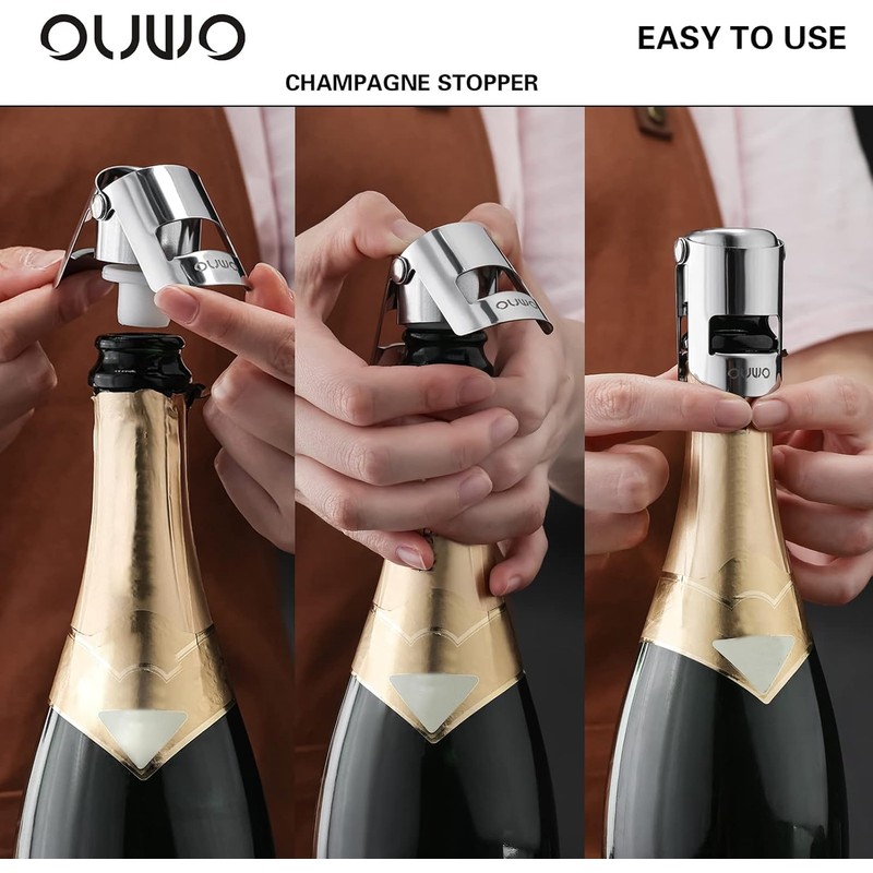 OUWO Champagne Stopper 6 Pack Stainless Steel Champagne Save with