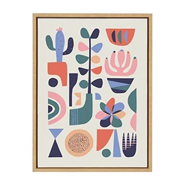 Kate and Laurel Sylvie Mid-Century Succulents Framed Canvas Wall Art by Rachel Lee, 18x24 Natural, Abstract Wall Decor