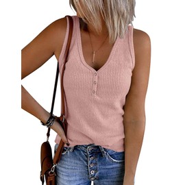 MEROKEETY Women's 2025 Casual Tank Tops Summer Solid Color Ribbed Sleeveless Basic Shirts, Pink, M