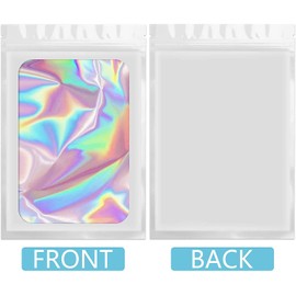 Artcut 100 PCS Smell Proof Mylar Bags Holographic Packaging Bags, Resealable Odor Proof Bags Foil Pouch Ziplock Bags for Food Storage and Lipgloss, Jewelry, Eyelash Packaging (White, 3.5 * 6.3inch)
