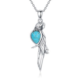 Lvoryance Vintage Owl/Parrot/Turtle/Phoenix with Genuine Turquoise Necklace 925 Sterling Silver Animal with Green Turquoise Pendant Necklace with 18+2 inch Chain for Women Gifts, Sterling Silver