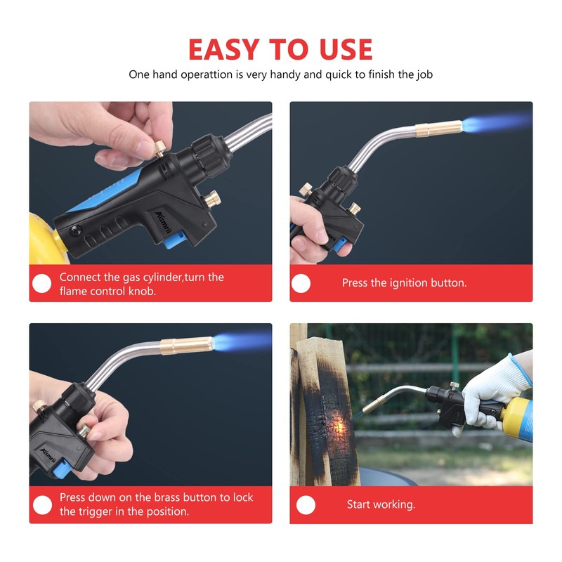MAPP/MAP/PROPANE Gas Torch,Torch Head,Use Brazing, Copper Pipe Connection, Maximum Temperature