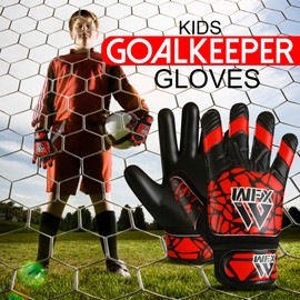 WFX Goalkeeper Gloves for Kids Children Boys Youth Soccer Goalie Gloves with Double Wrist Support football Goalkeeping Gloves Grip Palm Protection (Red, Size 3 Suitable for 5 to 6 Years old)