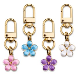 Ikacvb 4pcs Cute Flower Keychains For Women Teen Girls Flower Bag Charms Zipper Pull Key Chains Women Cute Charm Purse Charms For Handbags Kawaii Bag Charm Backpacks Accessories