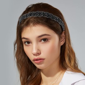 VOCOSTE Beaded Hair Hoop Hair Band for Women 1.1cm Wide 1pc Black