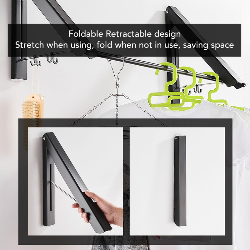 Retractable Clothes Hanger Rack Foldable Wall Mounted Aluminium Folding Clothes