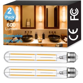 Vinaco T10/T30 LED Edison Bulb, 2 Pack Dimmable No Flicker T10 Tubular Light Bulb 600LM 6W, Equal 60W, 2700K Warm White Clear Glass E26 Base, T10 LED Bulb for Pendant, Chandeliers, Wall sconces