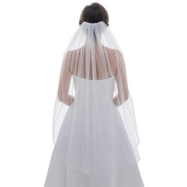 1T 1 Tier Sattin Rattail Cord Edge Bridal Veil - White Shoulder Length 25" V090