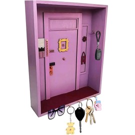 Friends Monica's Key Holder for Wall with 6 Hooks, Wooden Cute Door Frame Keyring, Key Holder with Shelf for Entrance, Bathroom, Living Room, Office, Front Door, Hallway, Bedroom, TV Show