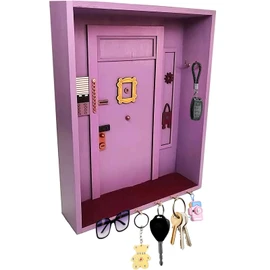 Friends Monica's Key Holder for Wall with 6 Hooks, Wooden Cute Door Frame Keyring, Key Holder with Shelf for Entrance, Bathroom, Living Room, Office, Front Door, Hallway, Bedroom, TV Show