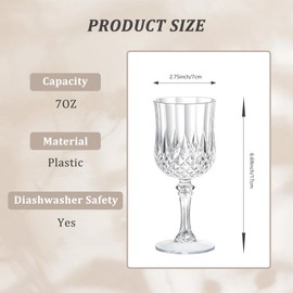 HTTBEIZI 24PCS 7OZ Transparent Wine Plastic Glasses, Drinking Champagne Glasses Flutes Crystal Vintage Water Unbreakable Goblets for Wedding, Parties