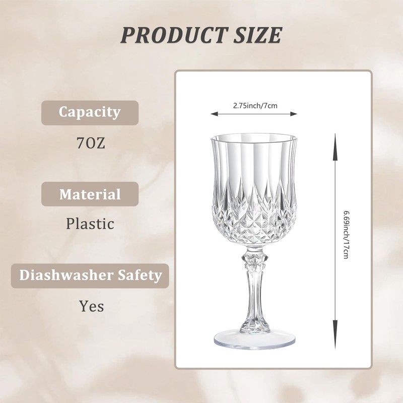 HTTBEIZI 24PCS 7OZ Transparent Wine Plastic Glasses, Drinking Champagne Glasses