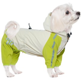 OUOBOB Dog Raincoat for Small Dogs, 4 Legs Dog Rain Jacket, Pet Waterproof Rainproof Jacket with Leash Hole Reflective Pet Poncho for Small Dogs Boy Girl, Green L